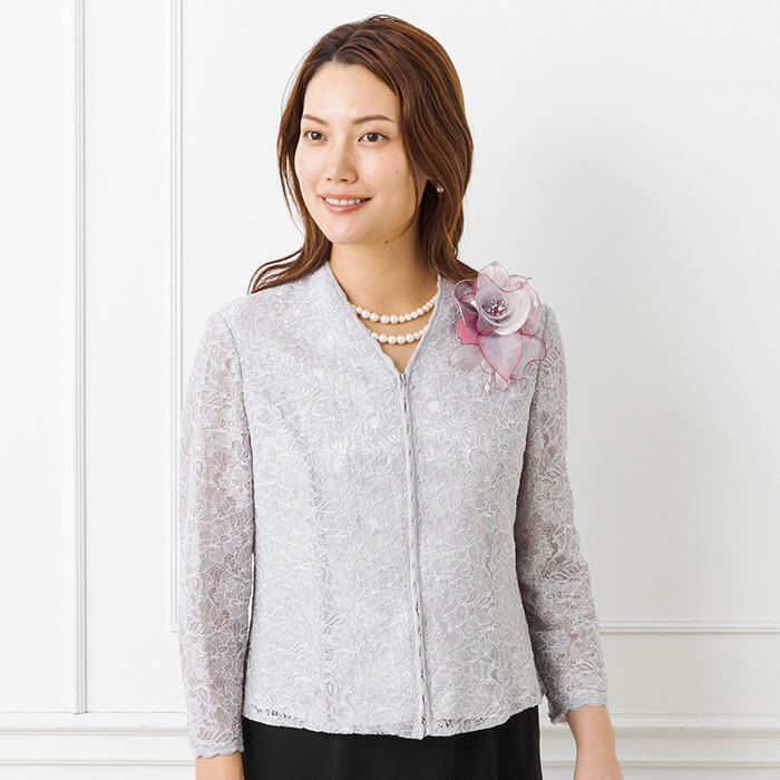 ラメレースのファスナー付きブラウス