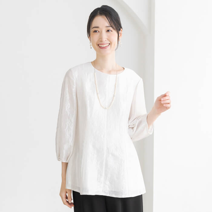 洗える｜パフスリーブのペプラムブラウス