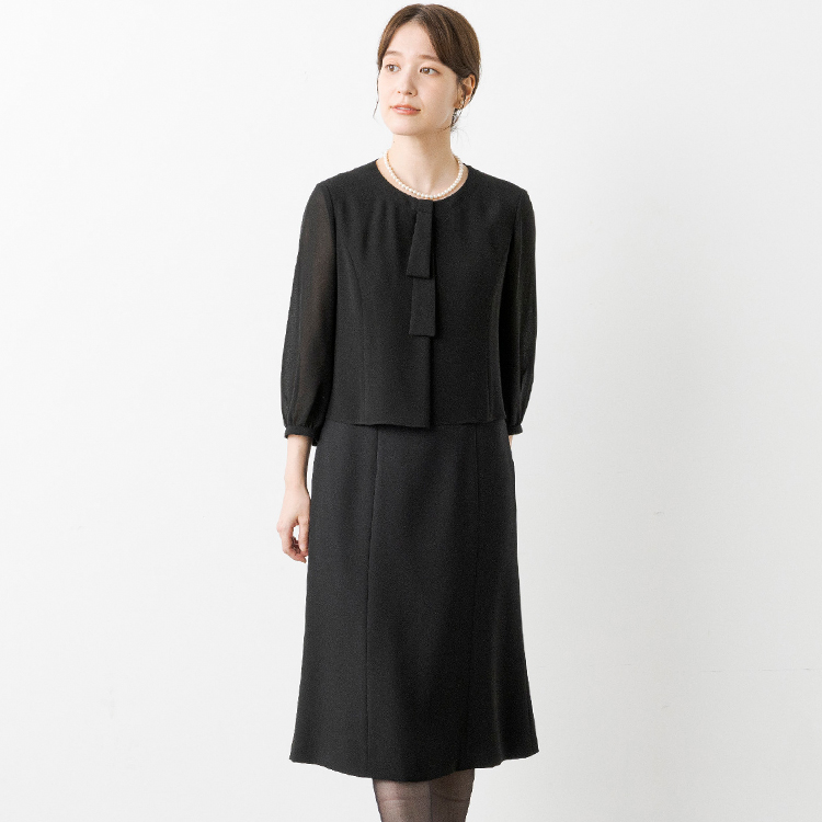 洗える｜タイ付きデザインのシフォン素材ワンピース