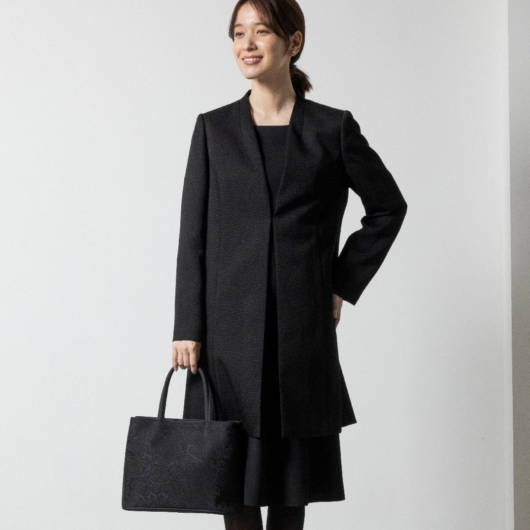 米沢織ツイード調素材のロングジャケット