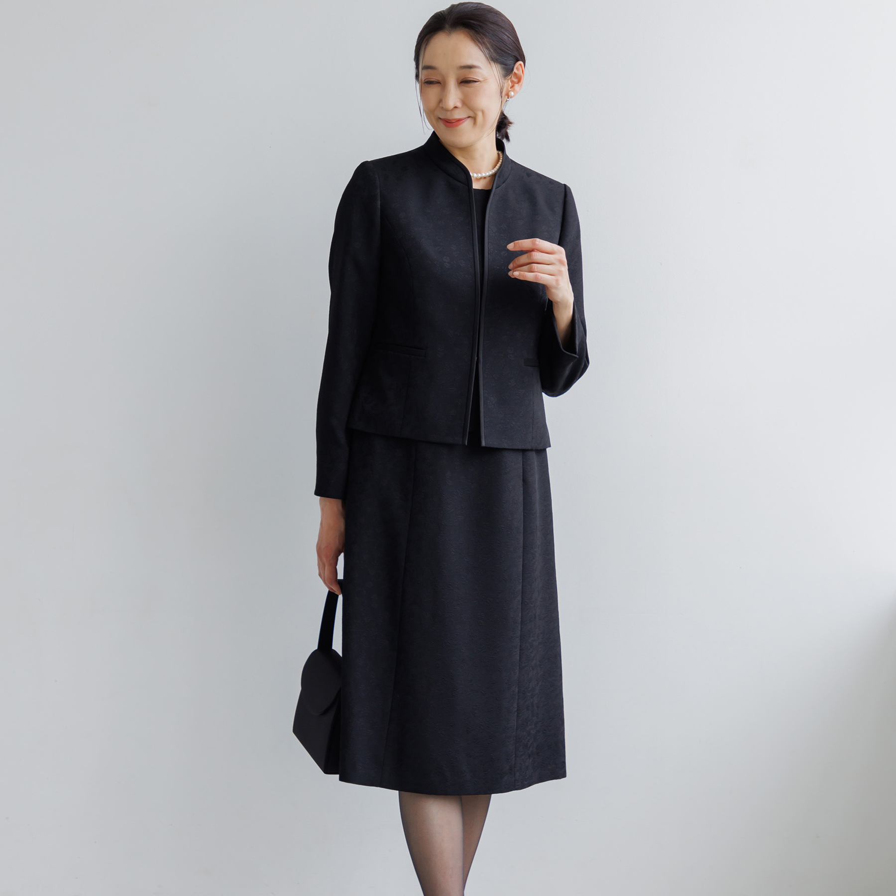 米沢織ジャカードテーラードカラージャケット＆前開きファスナーワンピース 2点セット