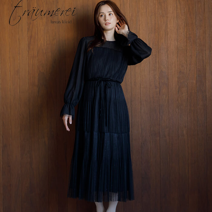 WEB限定｜ドットチュールプリーツドレス