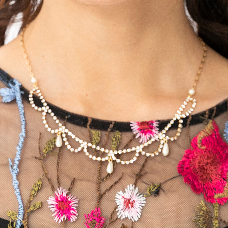 ビジュー×パールネックレス＜アジャスター付き＞