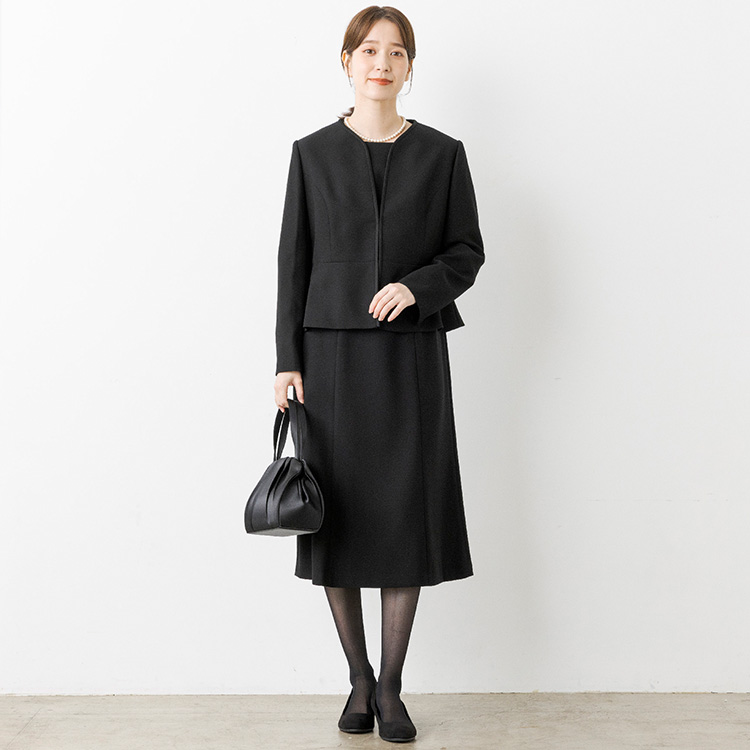 フリルカラージャケット&クルーネック前開きワンピース