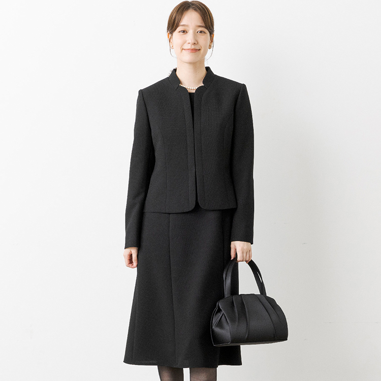 スタンドカラー切替ジャケット&前開き機能ワンピース 2点セット